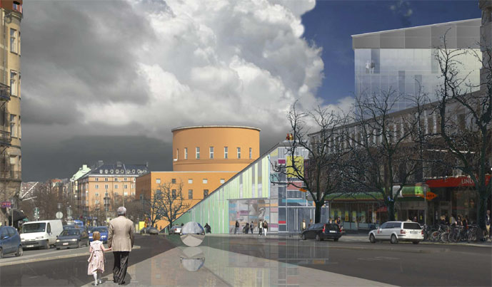 Stockholm Central Library Addition: view from metro